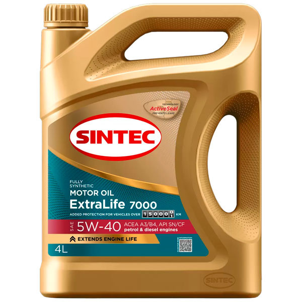 Моторное масло SINTEC EXTRALIFE 7000 5W40 SN/CF Синтетическое 4л.