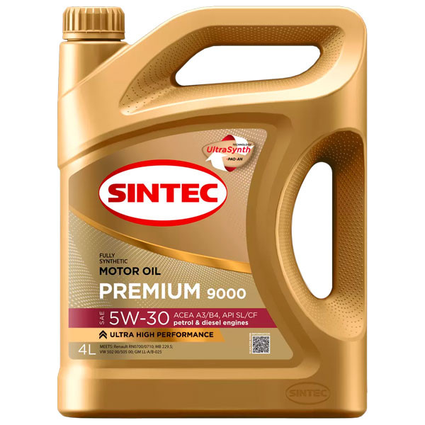 Моторное масло SINTEC PREMIUM 9000 5W30 SL/CF Синтетическое 4л.