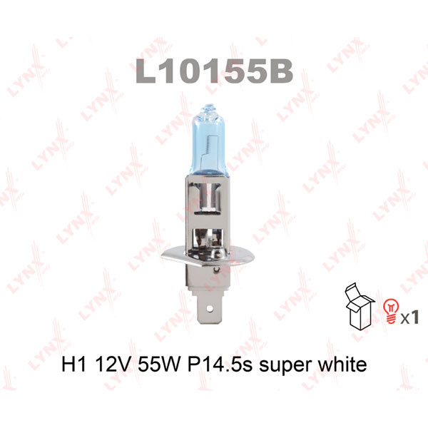 Автолампа LYNXavto H1 12V 55W P14.5S SUPER WHITE Art.L10155B