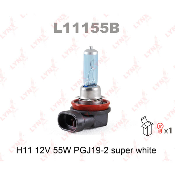 Автолампа галогенная LYNXavto H11 12V 55W PGJ19-2 SUPER WHITE Art.L11155B