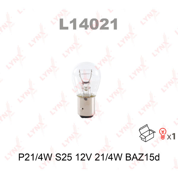 Автолампа LYNXavto P21/4W 12V BAZ15D Art.L14021